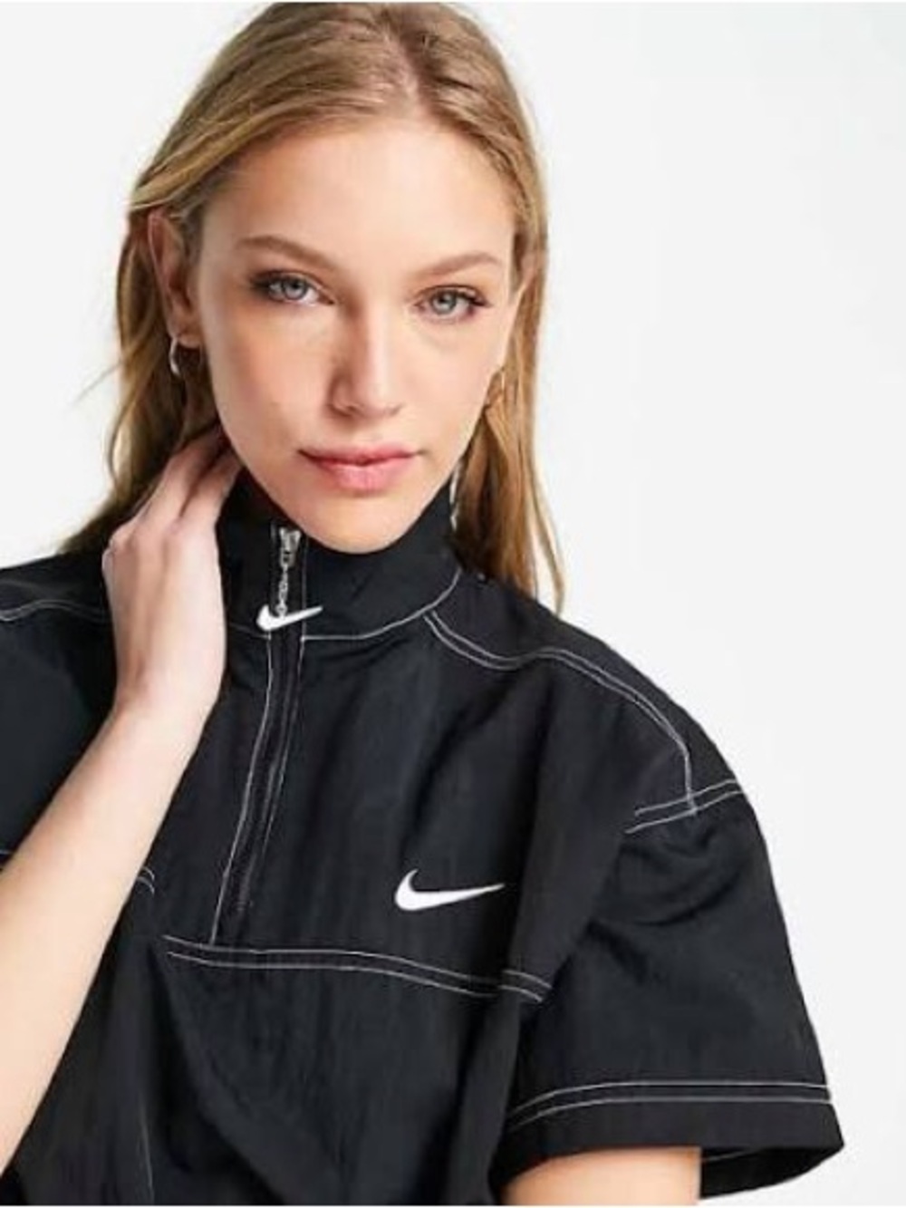 Nike Black Short-Sleeve Zip Polo Mini Dress with White Swoosh